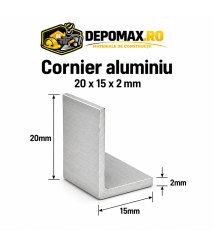 Cornier aluminiu 20 x 15 x 2 mm, 6 metri (EN AW-6060) Cornier aluminiu 20 x 15 x 2 mm, 6 metri (EN AW-6060)